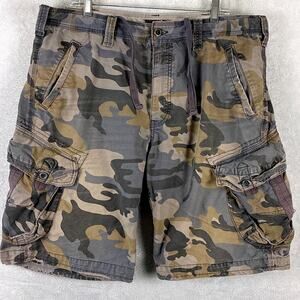 VTG Jet Lag Shorts Mens 38 Brown Camo Distressed Baggy Military Grunge Skate Y2K